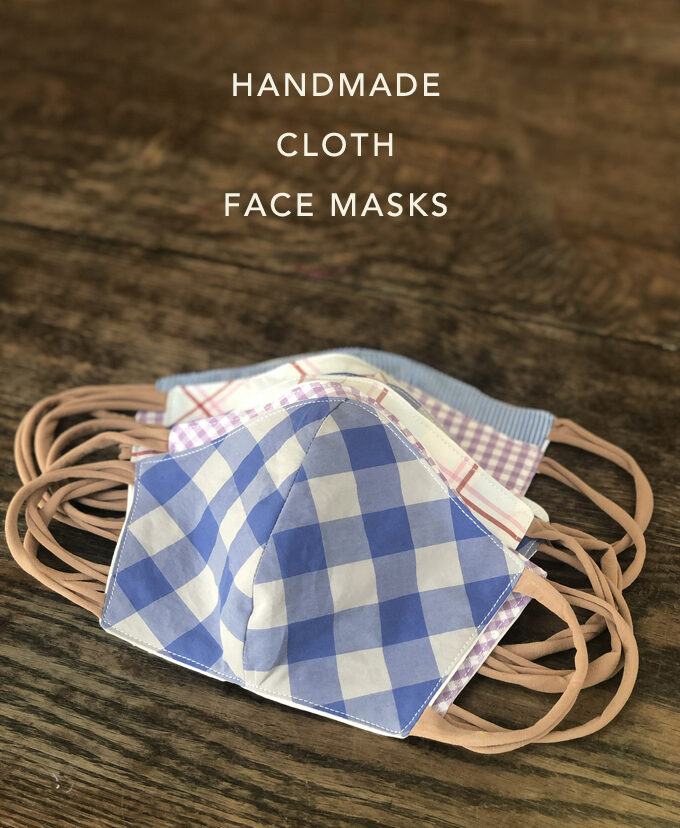 Handmade cloth face masks using the New York Times pattern and recycled materials.