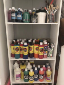 Paint storage solution for at-home art class.