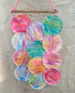 Make a wall hanging from coffee filters and watercolors. Perfect process art activity for any age, preschool to 100!