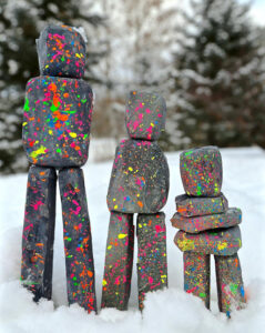 Paper mache sculptures made by kids, inspired by artist Ugo Rondinone.