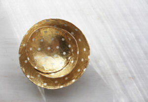 Paper mache bowls DIY with gold leaf.