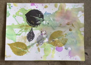 Printmaking with kids using real leaves.
