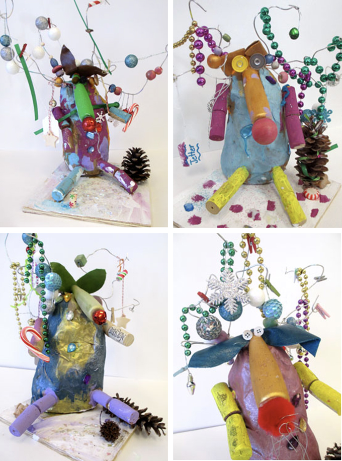 Make these adorable reindeer sculptures from paper mache and recycled materials.