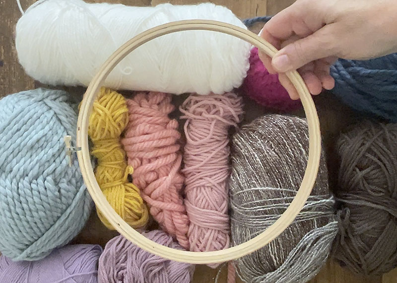 gathering yarns and planning a color story for the round weaving