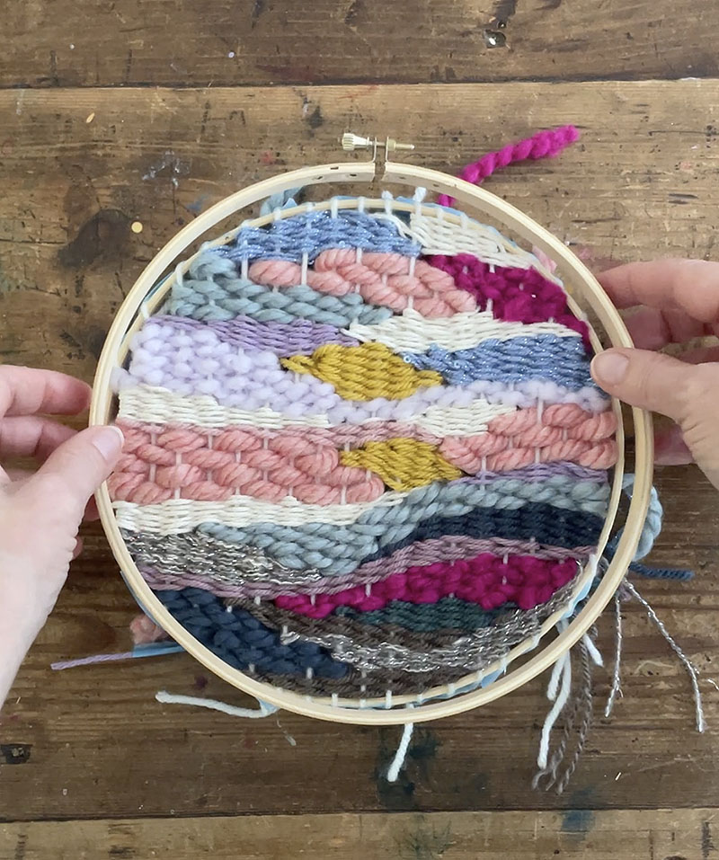 Doodle weaving using an embroidery hoop