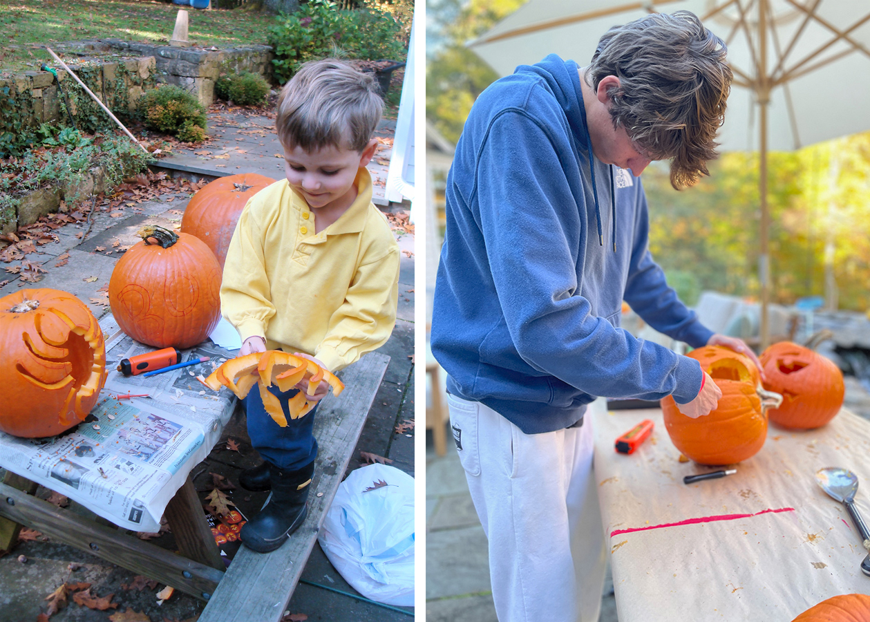 Carving pumpkins, 12 years apart
