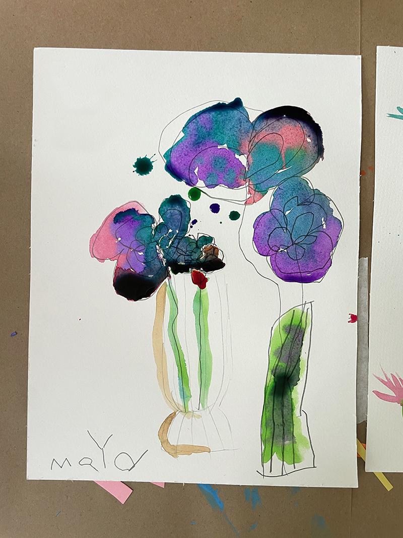 Flower still life painting by child, age 5.