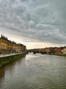 Florence on a rainy day, view to Ponte di Vecchio