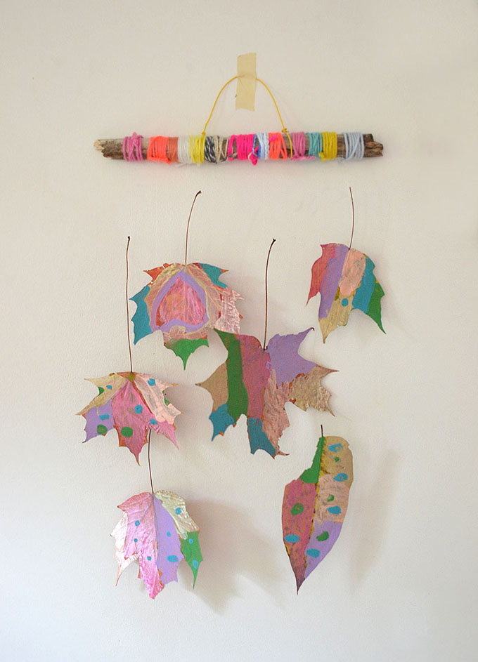 Painted Leaf Mobile with Kids