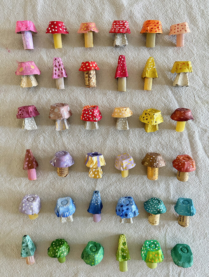 Make mushrooms from egg cartons and acrylic paints.
