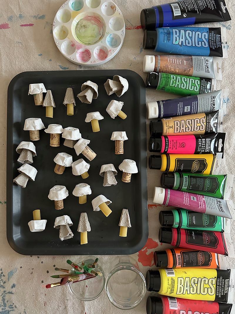 Set out the egg carton mushrooms with acrylic paints for a community or family craft day.