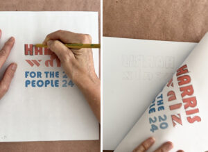 Transferring type from paper to foam sheet for collagraph printing.