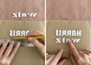 Gluing foam letters down to cardboard to make a collagraph printing plate.