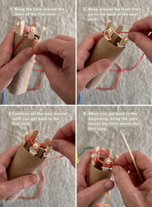 Steps 1-4 on how to tube knit with a tp roll loom.