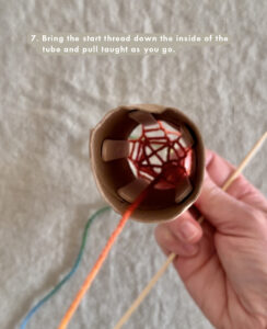Showing the inside of a tp roll during tube knitting.