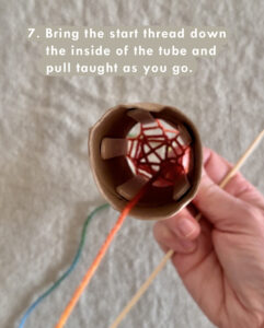 Showing the inside of a tp roll during tube knitting.